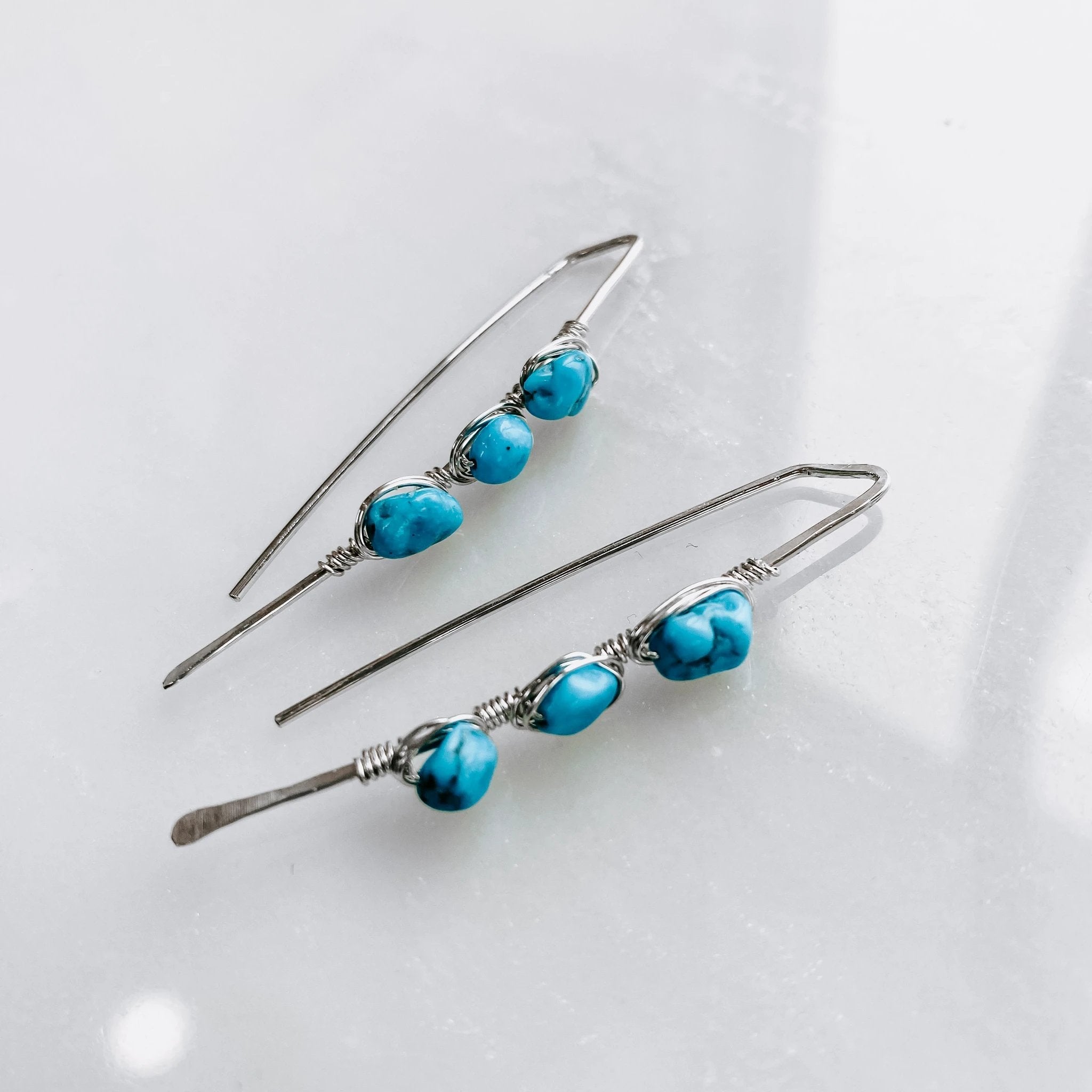 Pacific Threader Earrings with Kingman Turquoise by Derive Jewelry