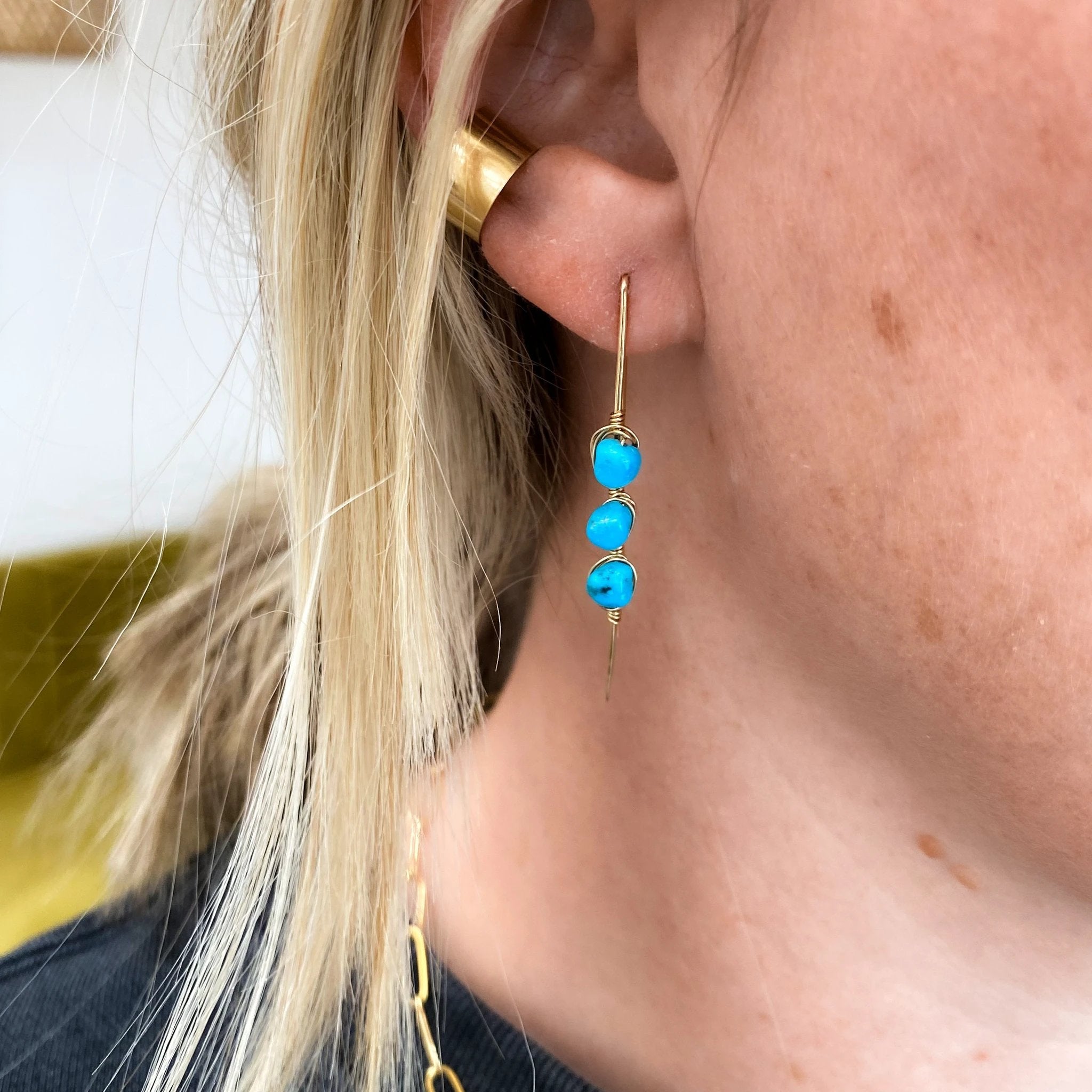 Pacific Threader Earrings with Kingman Turquoise by Derive Jewelry