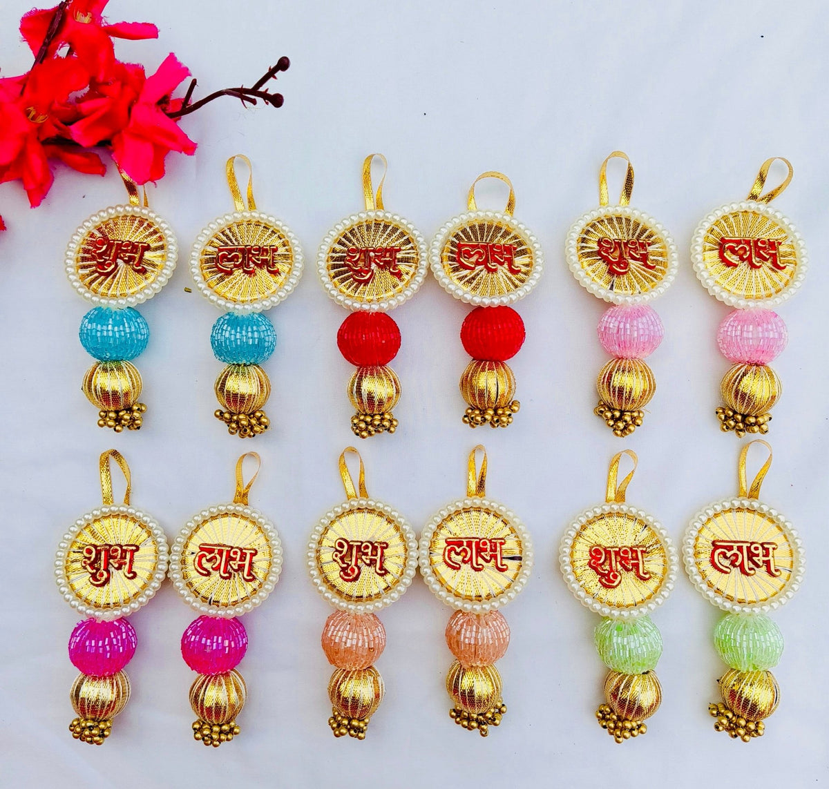Pair of Small Shubh Labh Hangings - 5 Inches La Vie Bien Pair of Small Shubh Labh Hangings - 5 Inches