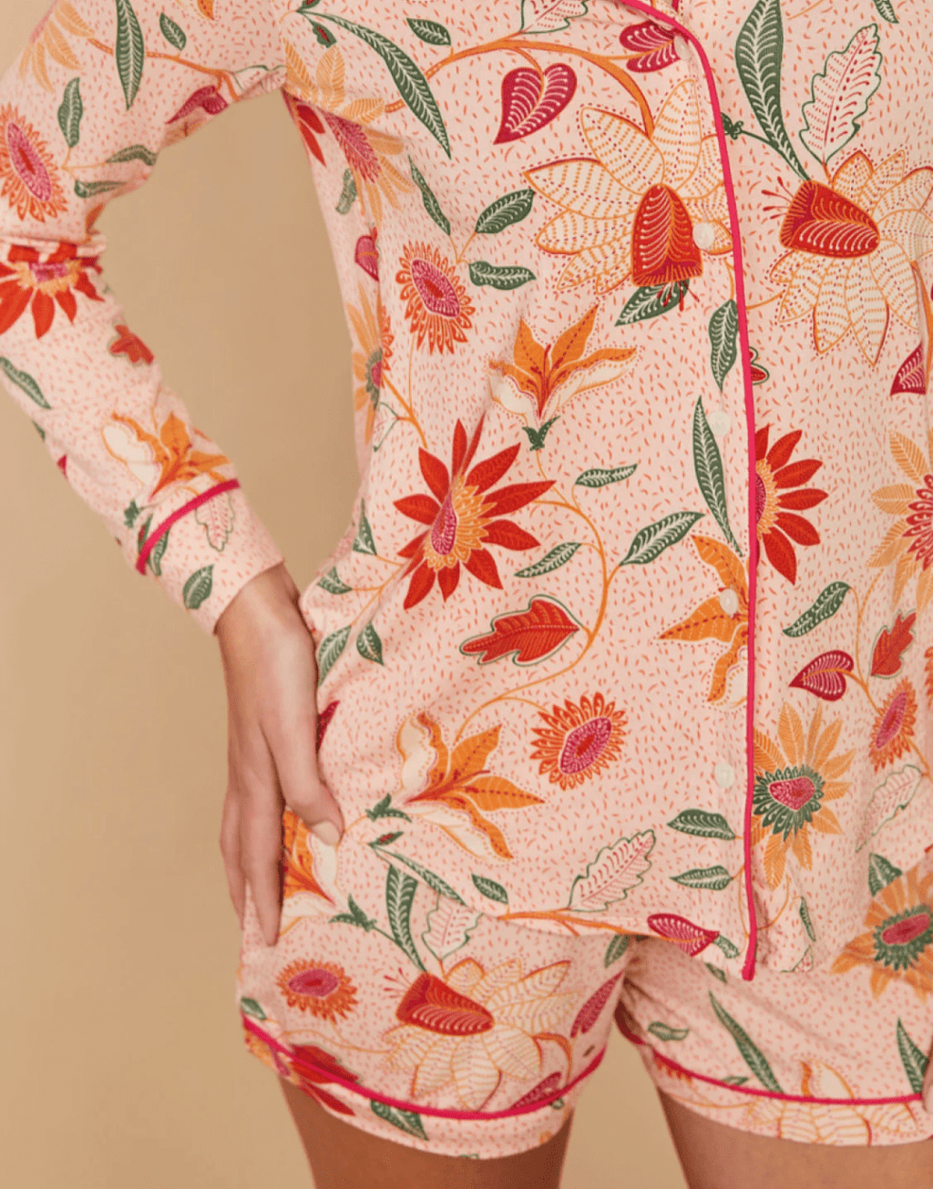 Pajama Short Botanic Garden Boho Floral Peach Pajamas La Vie Bien Pajama Short Botanic Garden Boho Floral Peach