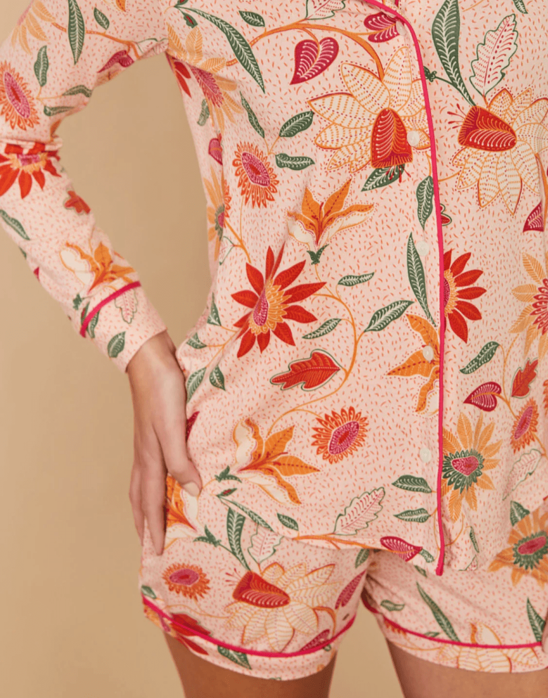 Pajama Short Botanic Garden Boho Floral Peach Pajamas La Vie Bien Pajama Short Botanic Garden Boho Floral Peach