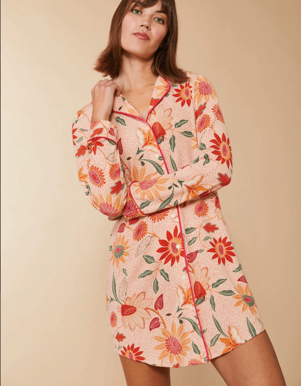 Pajama Sleep Shirt Botanic Garden Boho Floral Peach Apparel La Vie Bien Pajama Sleep Shirt Botanic Garden Boho Floral Peach