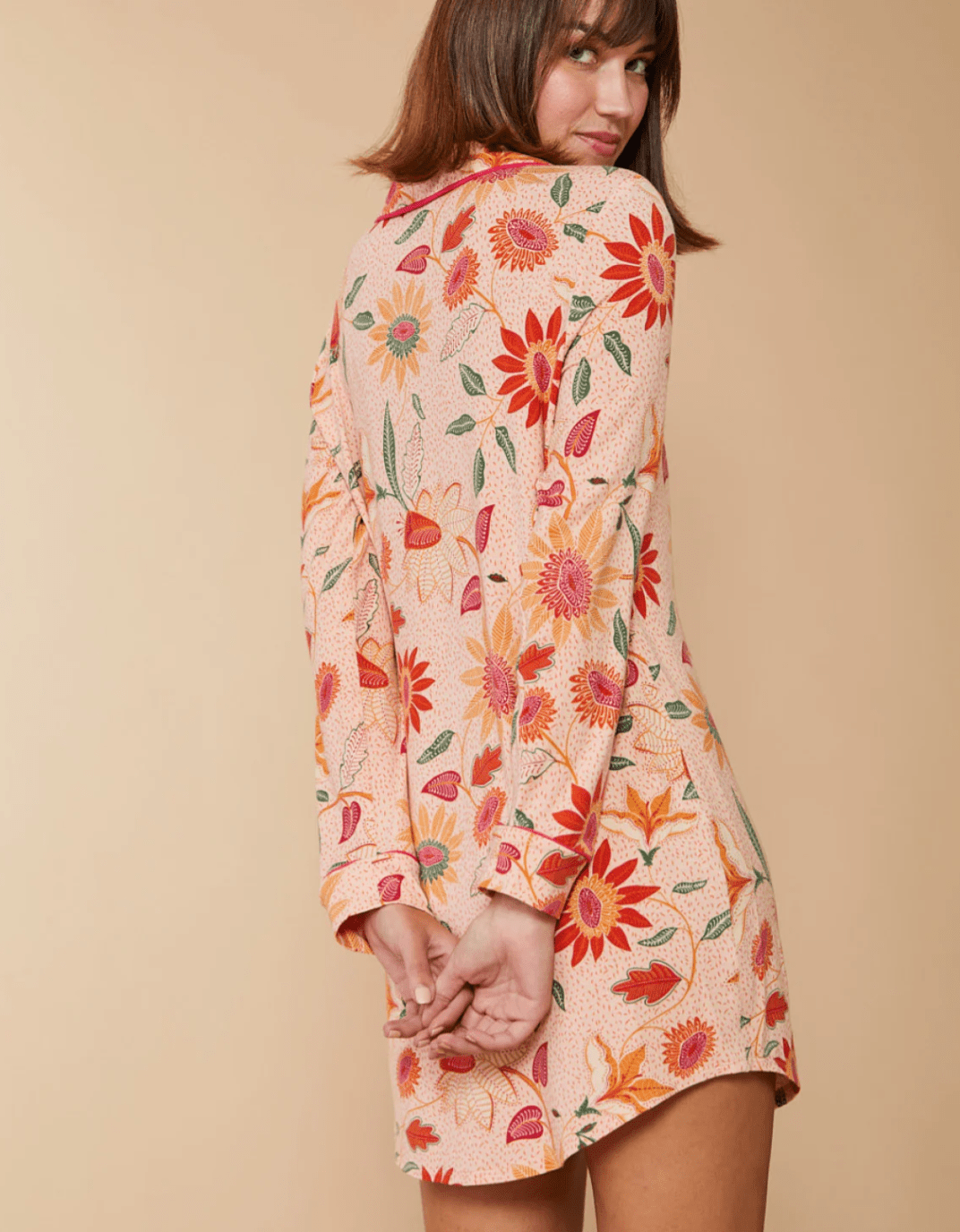 Pajama Sleep Shirt Botanic Garden Boho Floral Peach Apparel La Vie Bien Pajama Sleep Shirt Botanic Garden Boho Floral Peach