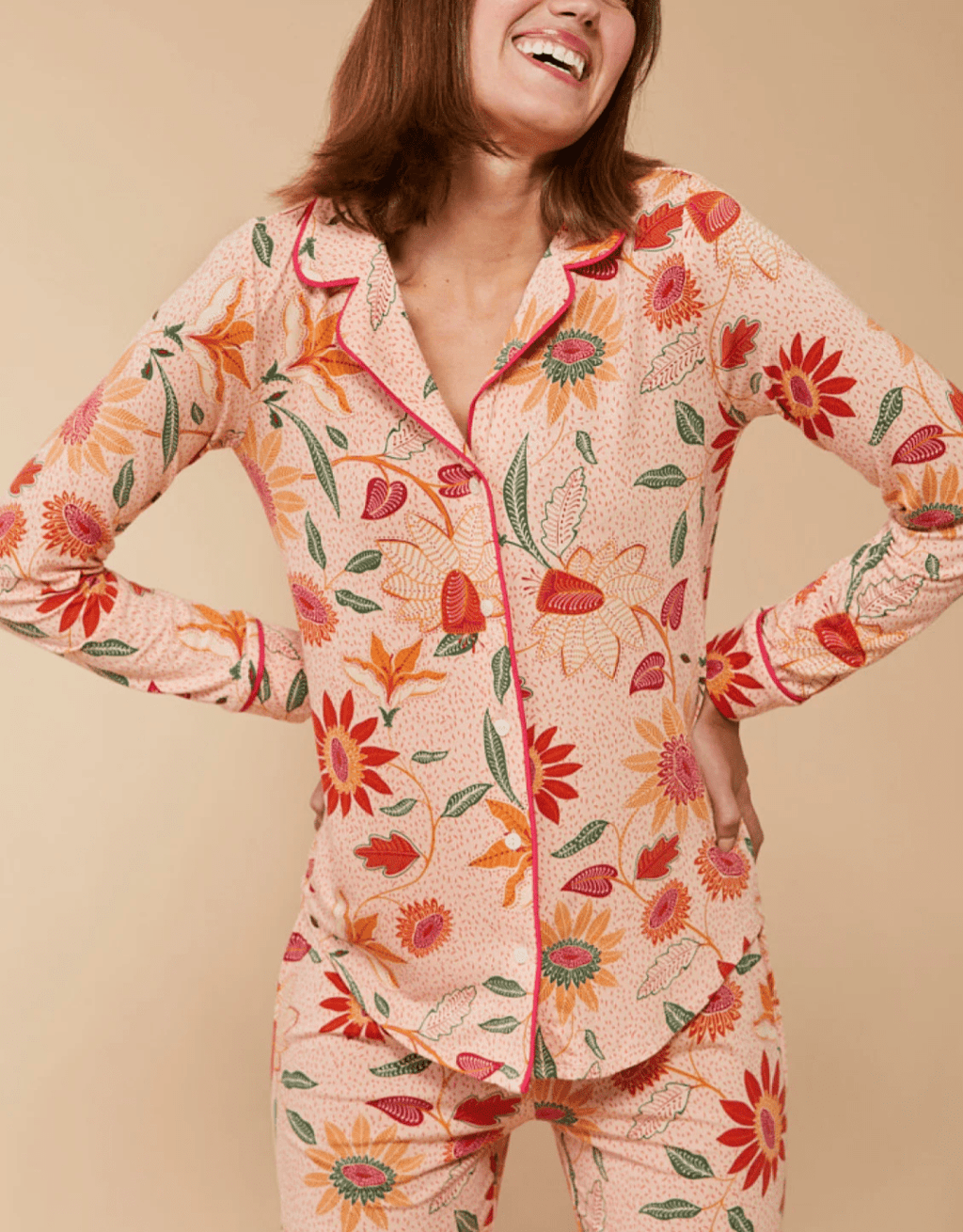 Pajama Top Botanic Garden Boho Floral Peach Pajamas La Vie Bien Pajama Top Botanic Garden Boho Floral Peach