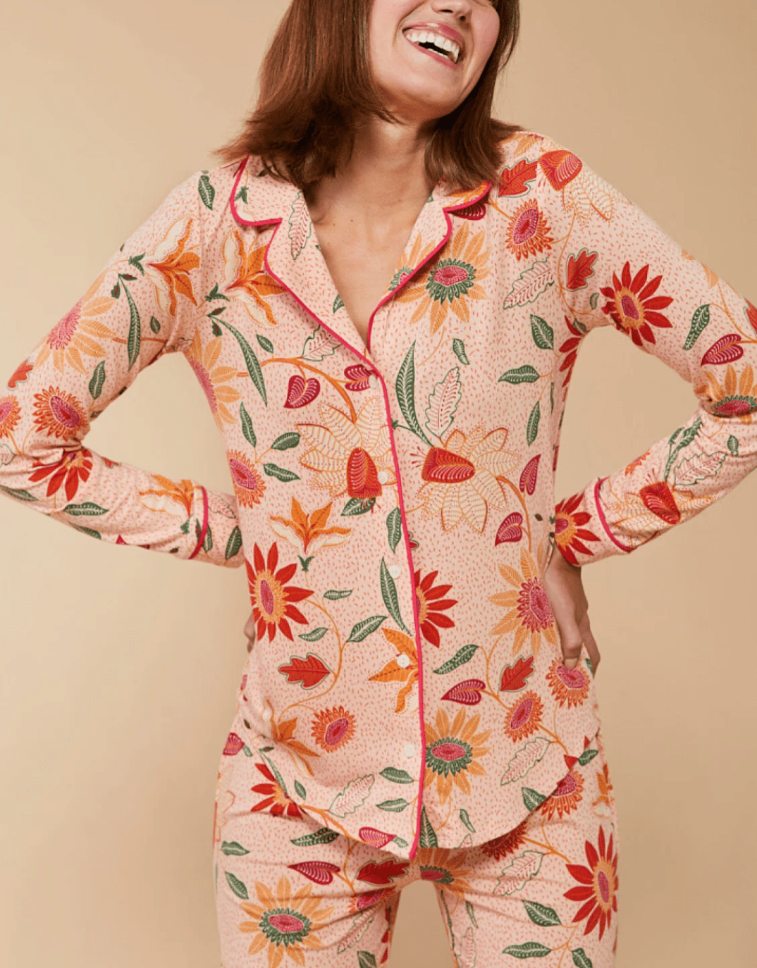 Pajama Top Botanic Garden Boho Floral Peach Pajamas La Vie Bien Pajama Top Botanic Garden Boho Floral Peach