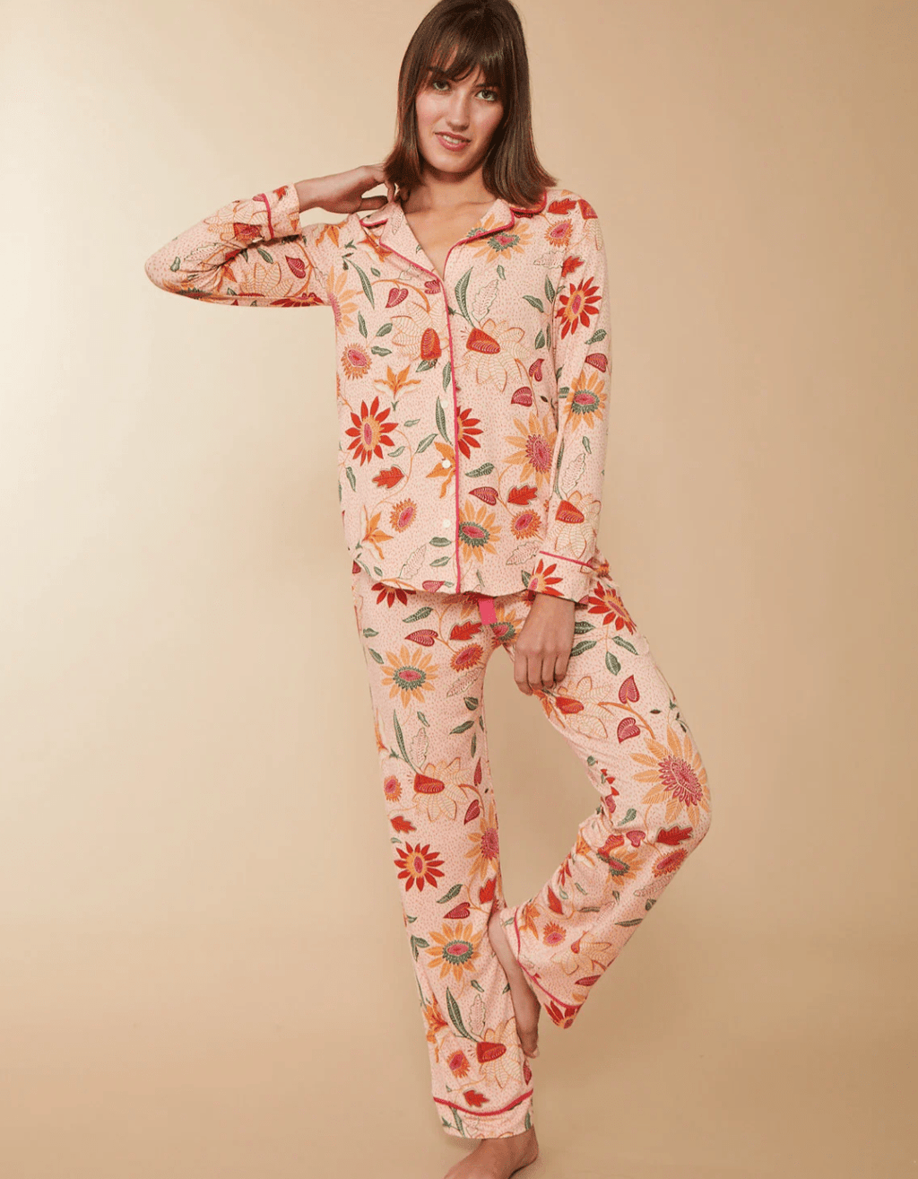 Pajama Top Botanic Garden Boho Floral Peach Pajamas La Vie Bien Pajama Top Botanic Garden Boho Floral Peach