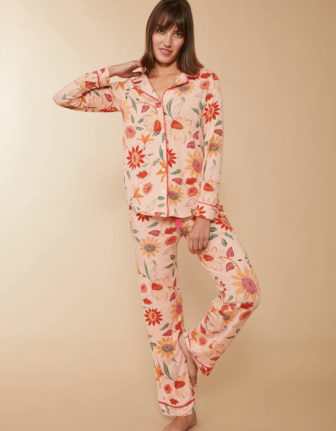 Pajama Top Botanic Garden Boho Floral Peach Pajamas La Vie Bien Pajama Top Botanic Garden Boho Floral Peach