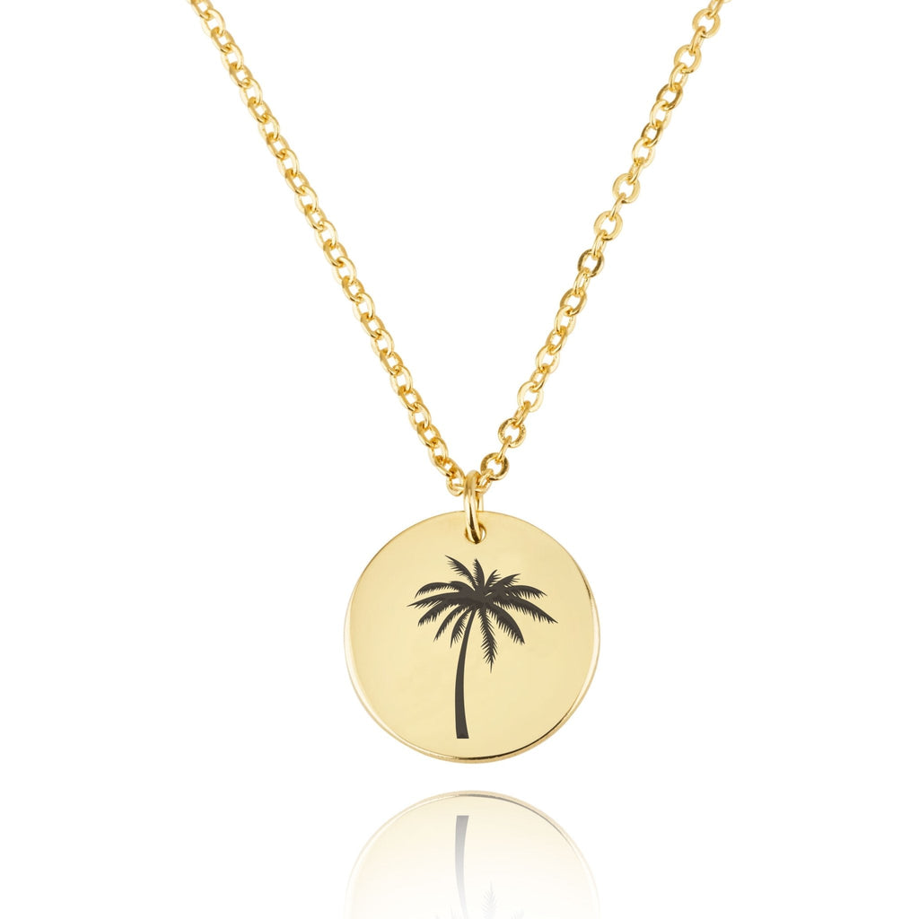 Palm Tree Engraving Disc Necklace La Vie Bien Palm Tree Engraving Disc Necklace