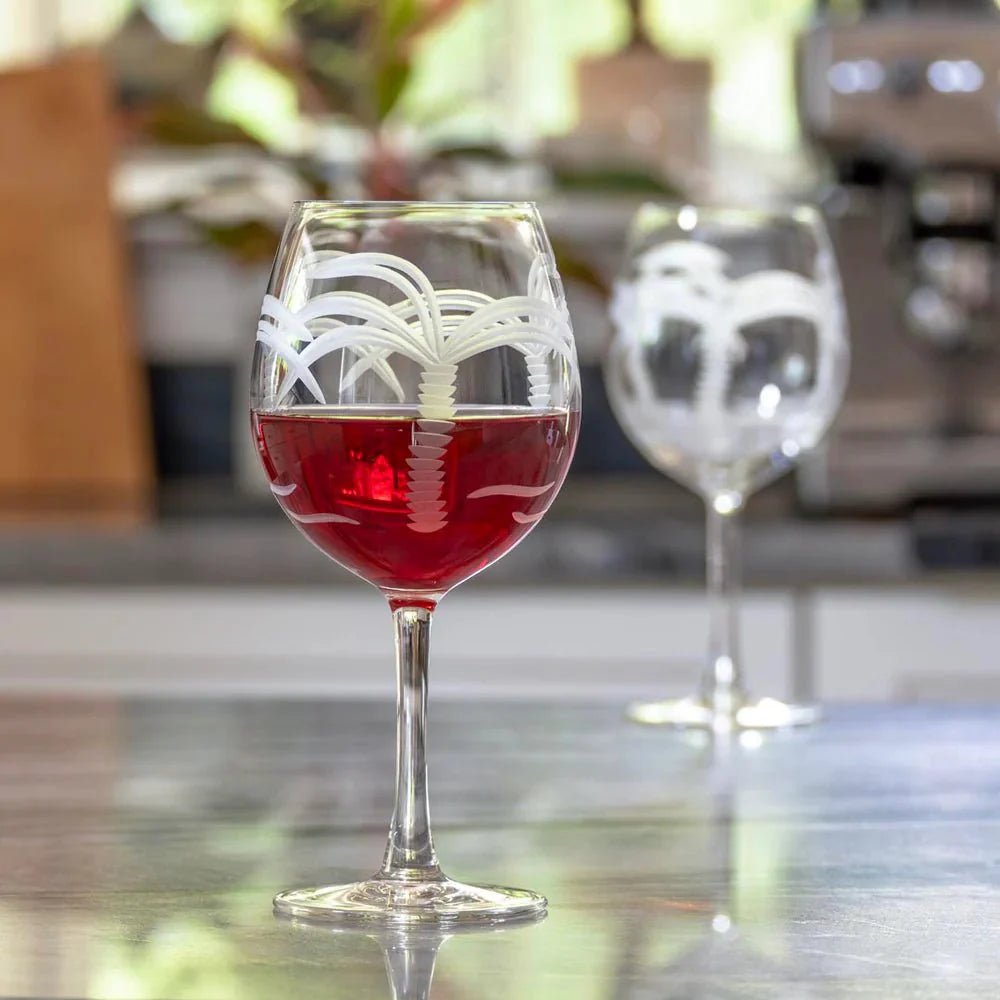 Palm Tree Etched Glassware Kitchen Accessories La Vie Bien Palm Tree Etched Glassware