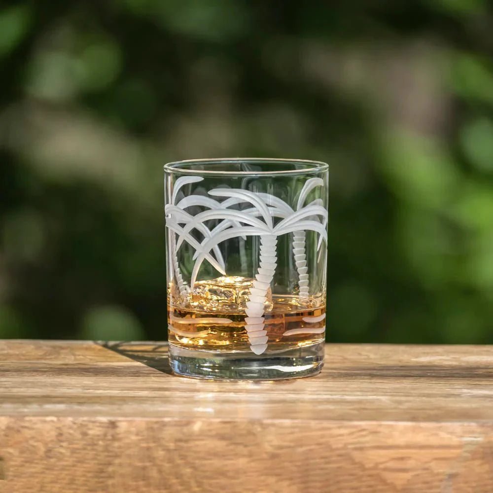 Palm Tree Etched Glassware Kitchen Accessories La Vie Bien Palm Tree Etched Glassware