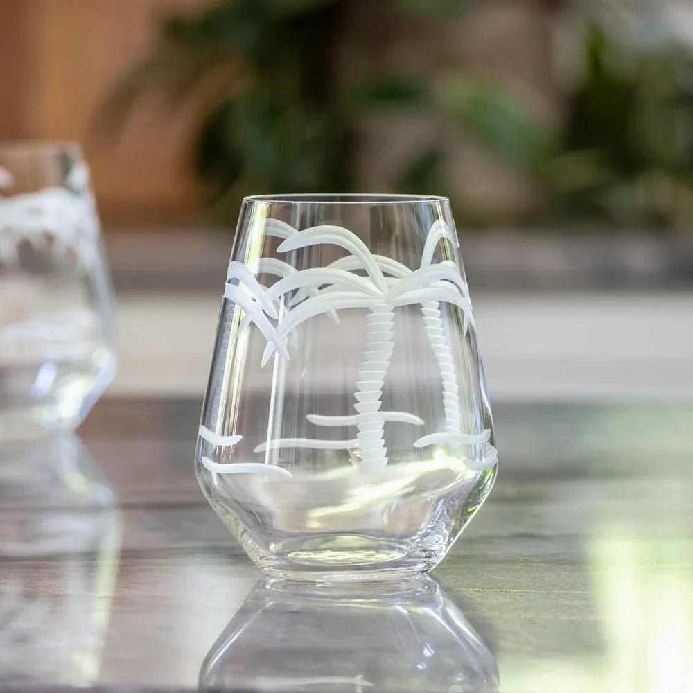 Palm Tree Etched Glassware Kitchen Accessories La Vie Bien Palm Tree Etched Glassware