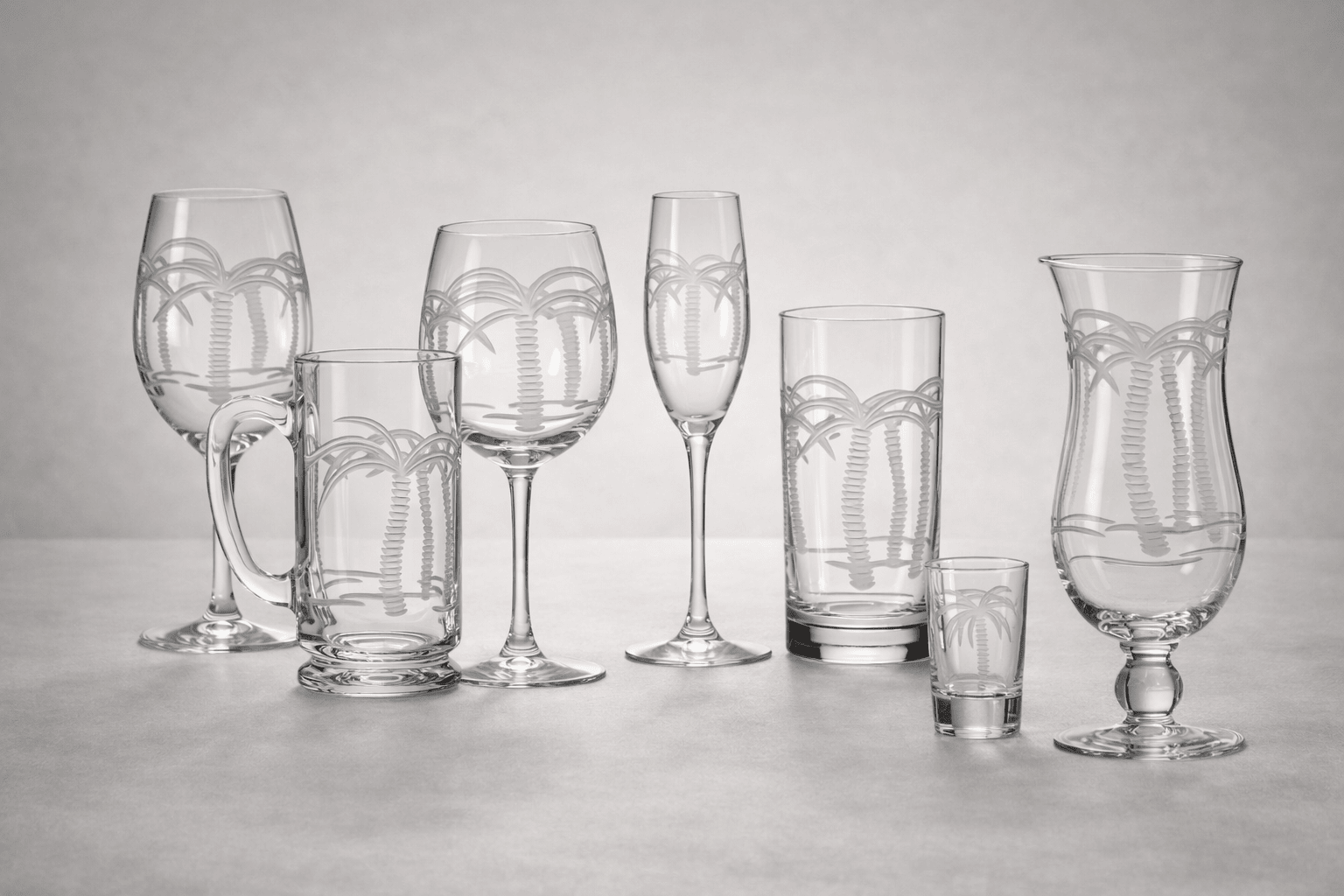 Palm Tree Etched Glassware Kitchen Accessories La Vie Bien Palm Tree Etched Glassware