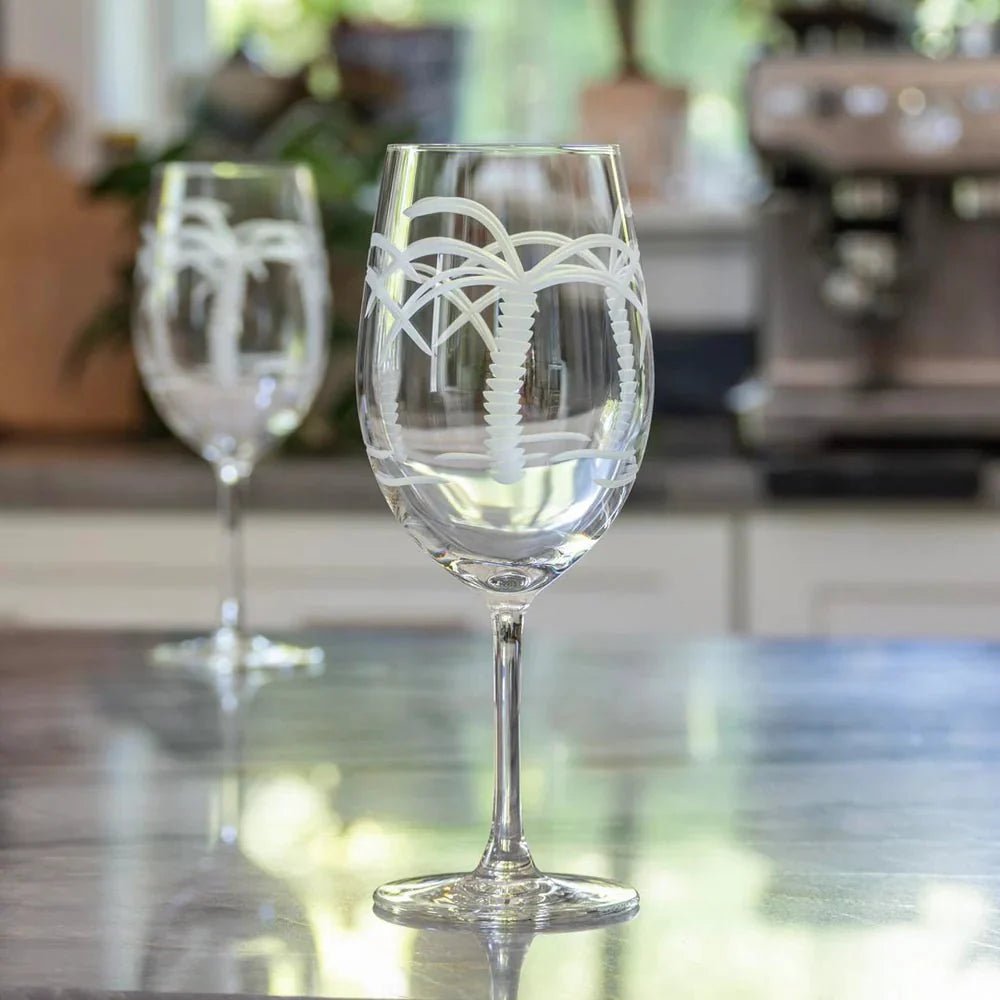 Palm Tree Etched Glassware Kitchen Accessories La Vie Bien Palm Tree Etched Glassware