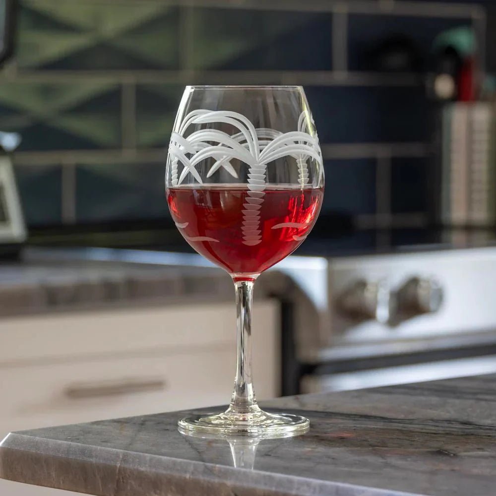 Palm Tree Etched Glassware Kitchen Accessories La Vie Bien Palm Tree Etched Glassware