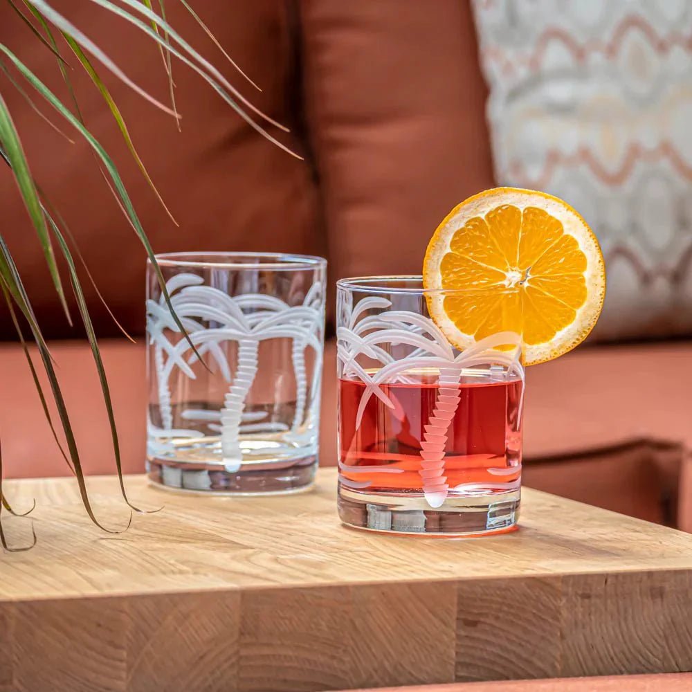 Palm Tree Etched Glassware Kitchen Accessories La Vie Bien Palm Tree Etched Glassware