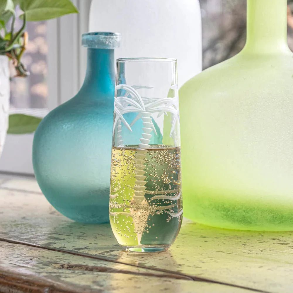 Palm Tree Etched Glassware Kitchen Accessories La Vie Bien Palm Tree Etched Glassware