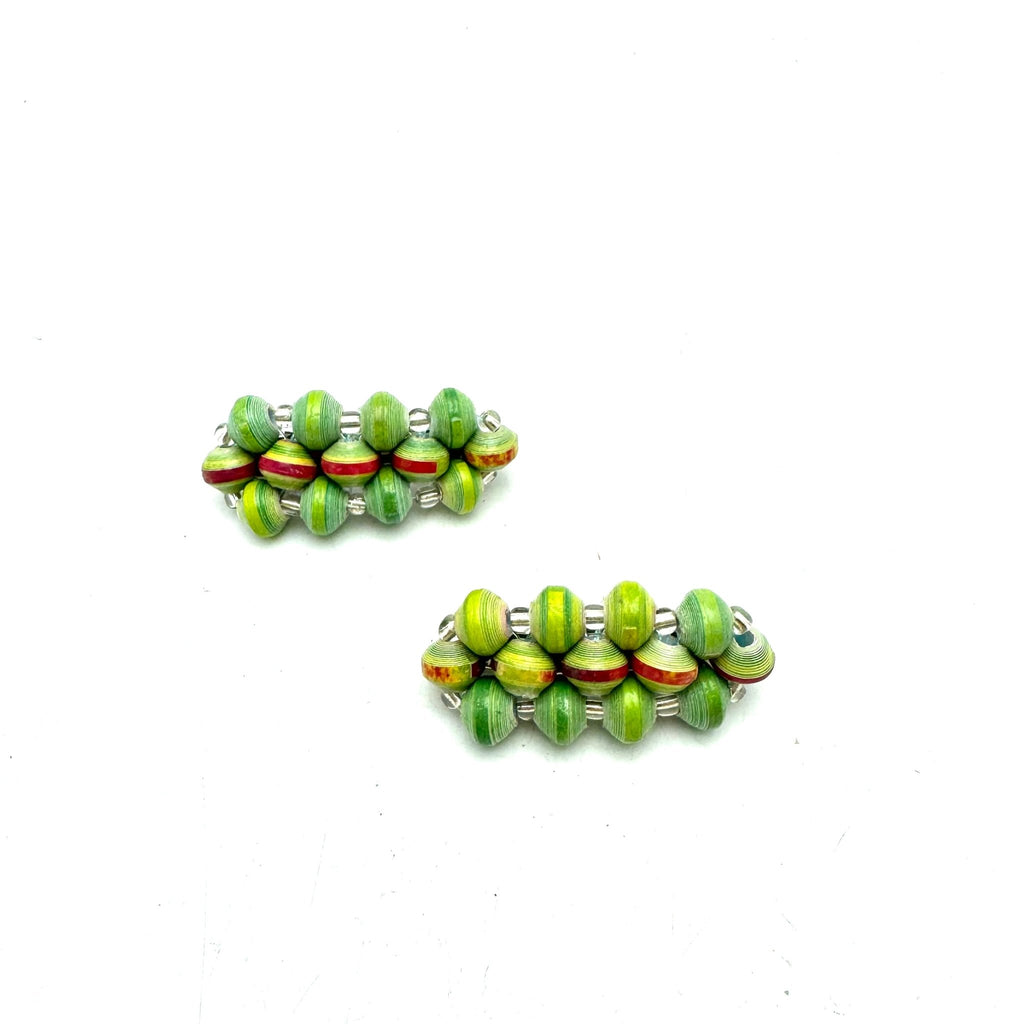 Paper Bead Hair Clips (Set of 2)- Green Bag La Vie Bien Paper Bead Hair Clips (Set of 2)- Green
