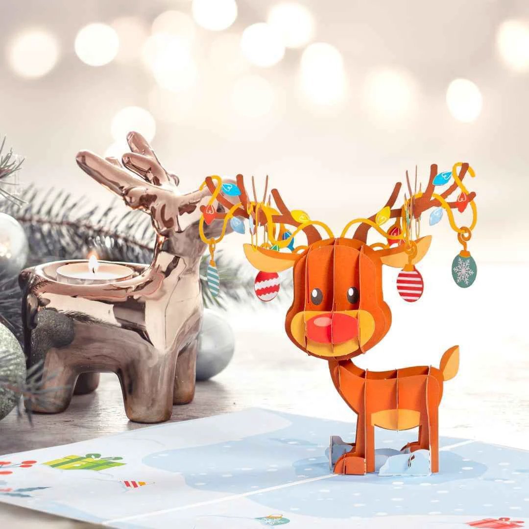 Paper Love Christmas Card - Ornament Reindeer Pop Up Card by Paper Love