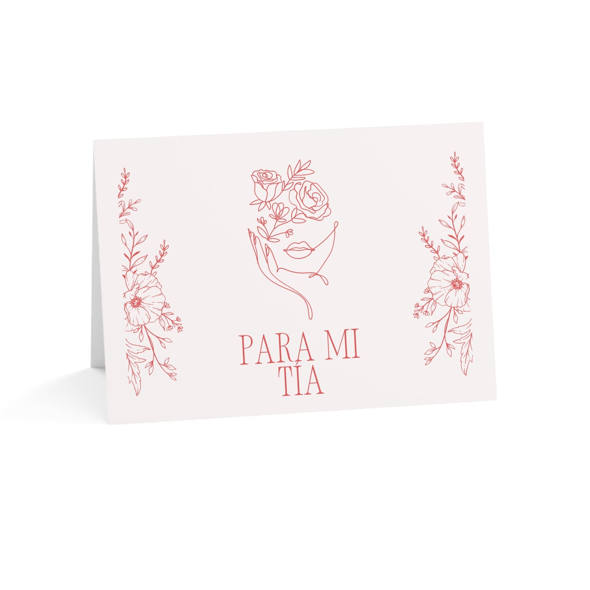 Para mi tía pink Greeting Card: Floral Line Art Design, elegant feminine birthday card for Spanish aunt, gift for tia, stationery