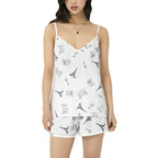 Parisian Dreams Cami Top and Short Pajama Set with Eiffel Tower, Arc de Triomphe, Wine glasses, and bistro table with chairs Two-pieces La Vie Bien Parisian Dreams Cami Top and Short Pajama Set with Eiffel Tower, Arc de Triomphe, Wine glasses, and bistro table with chairs