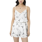 Parisian Dreams Cami Top and Short Pajama Set with Eiffel Tower, Arc de Triomphe, Wine glasses, and bistro table with chairs Two-pieces La Vie Bien Parisian Dreams Cami Top and Short Pajama Set with Eiffel Tower, Arc de Triomphe, Wine glasses, and bistro table with chairs