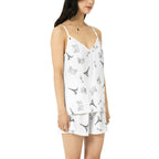 Parisian Dreams Cami Top and Short Pajama Set with Eiffel Tower, Arc de Triomphe, Wine glasses, and bistro table with chairs Two-pieces La Vie Bien Parisian Dreams Cami Top and Short Pajama Set with Eiffel Tower, Arc de Triomphe, Wine glasses, and bistro table with chairs