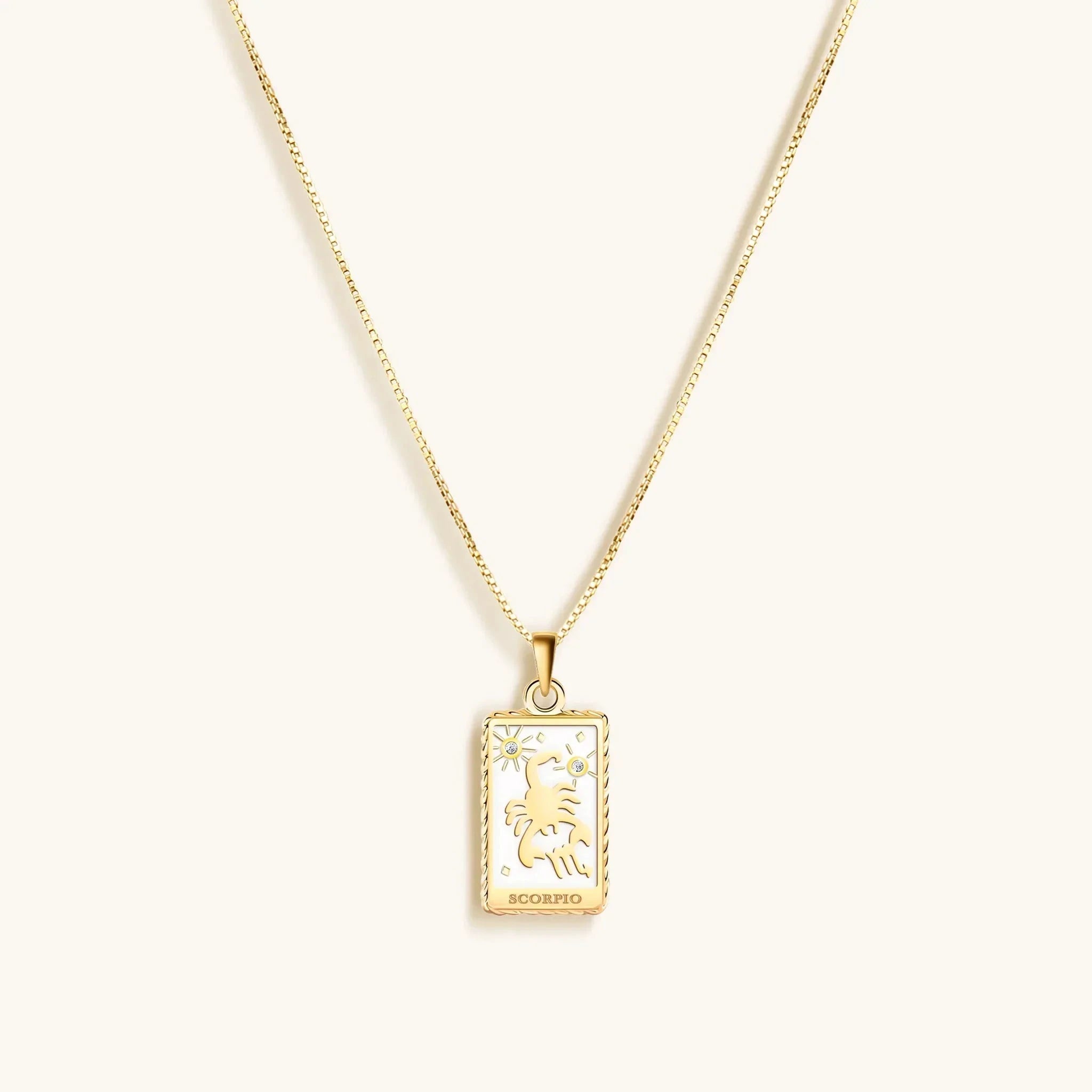 Passionate Devotion - White Enamel Scorpio Card Necklace by Karma and Luck