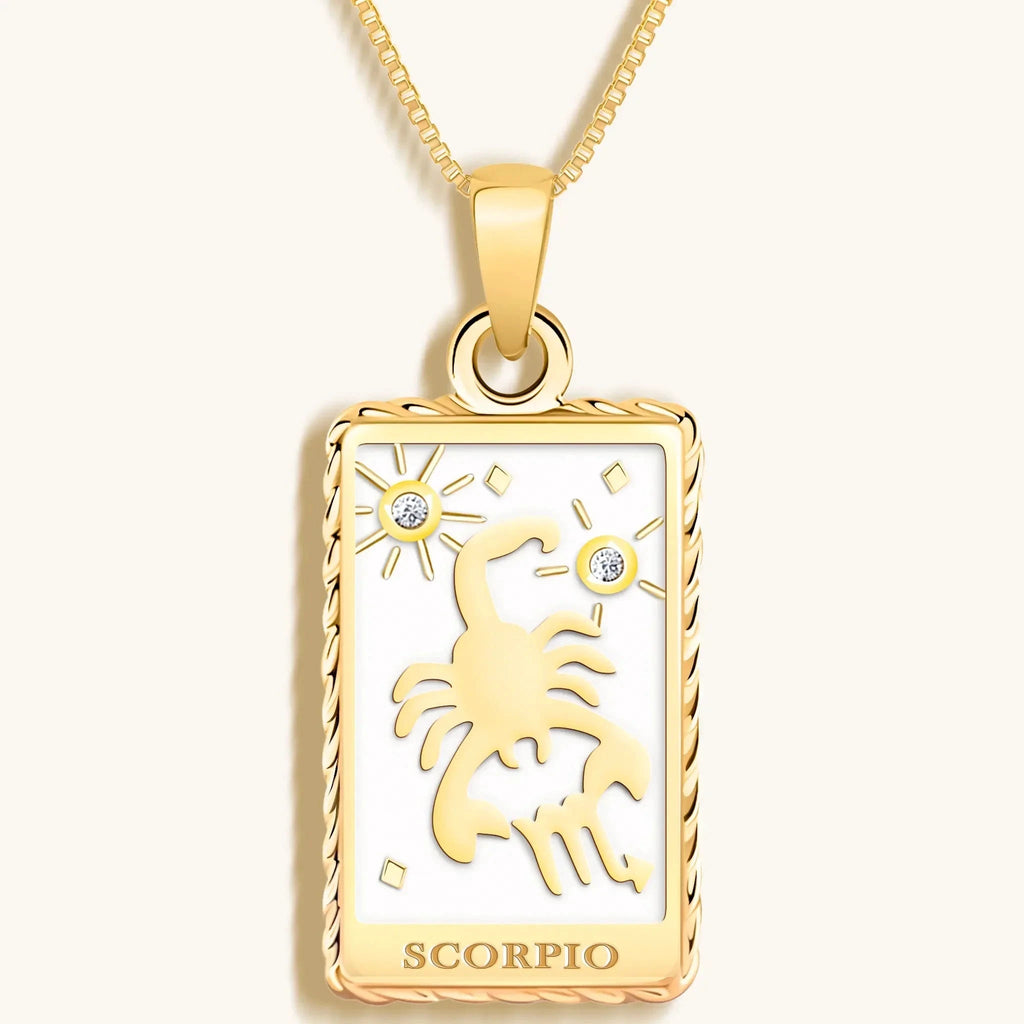 Passionate Devotion - White Enamel Scorpio Card Necklace by Karma and Luck