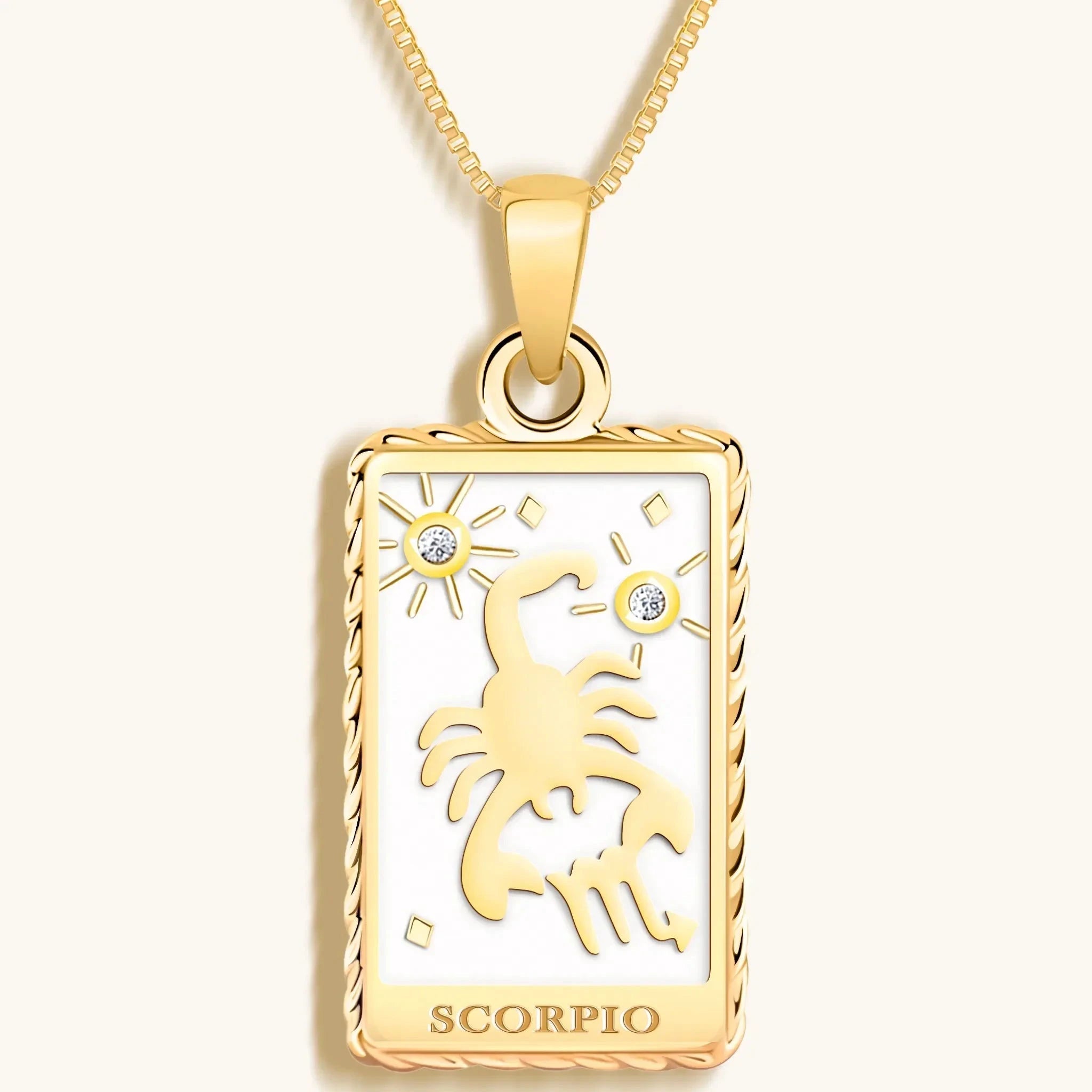 Passionate Devotion - White Enamel Scorpio Card Necklace by Karma and Luck