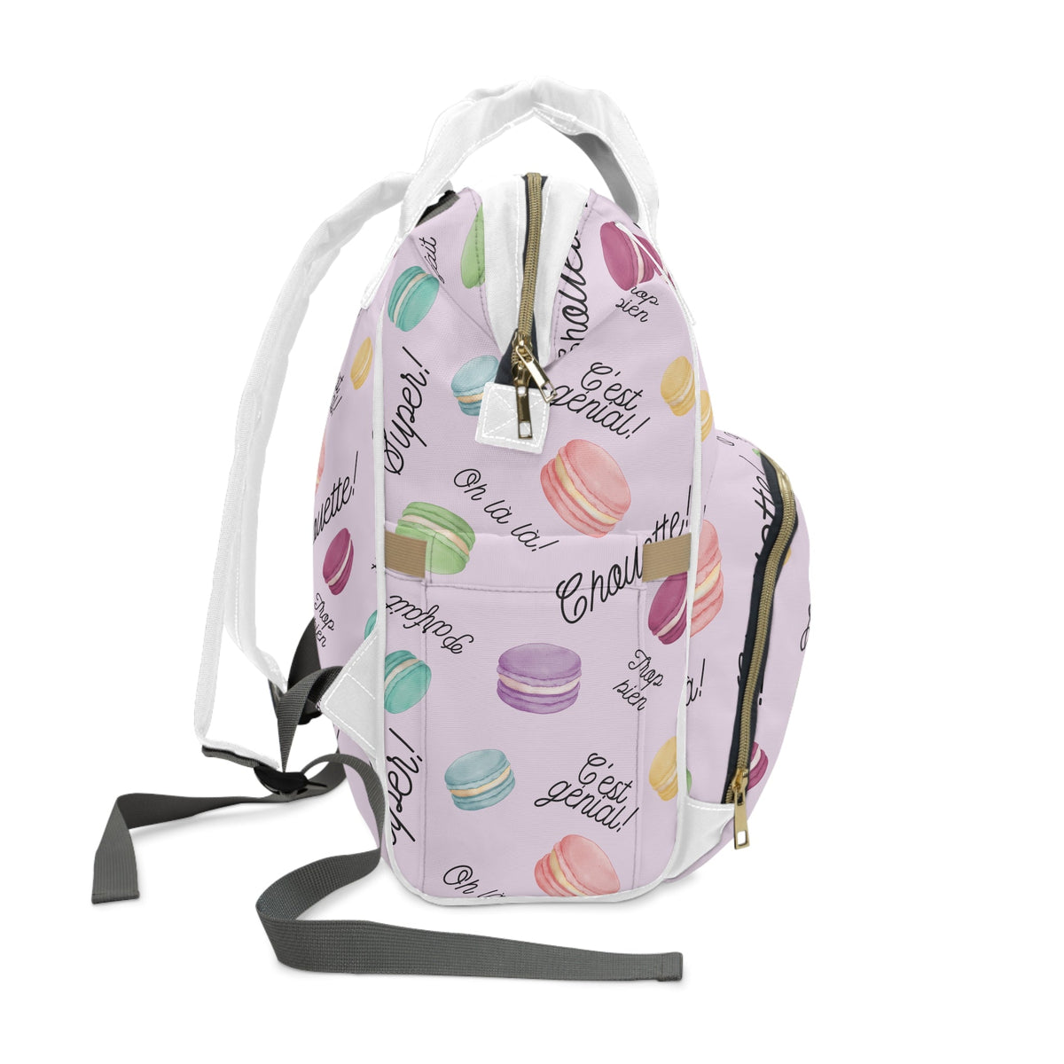 Pastel French Macarons Print Diaper Backpack with French phrases, Cute Pastel Baby Bag for New Parents Bags La Vie Bien Pastel French Macarons Print Diaper Backpack with French phrases, Cute Pastel Baby Bag for New Parents