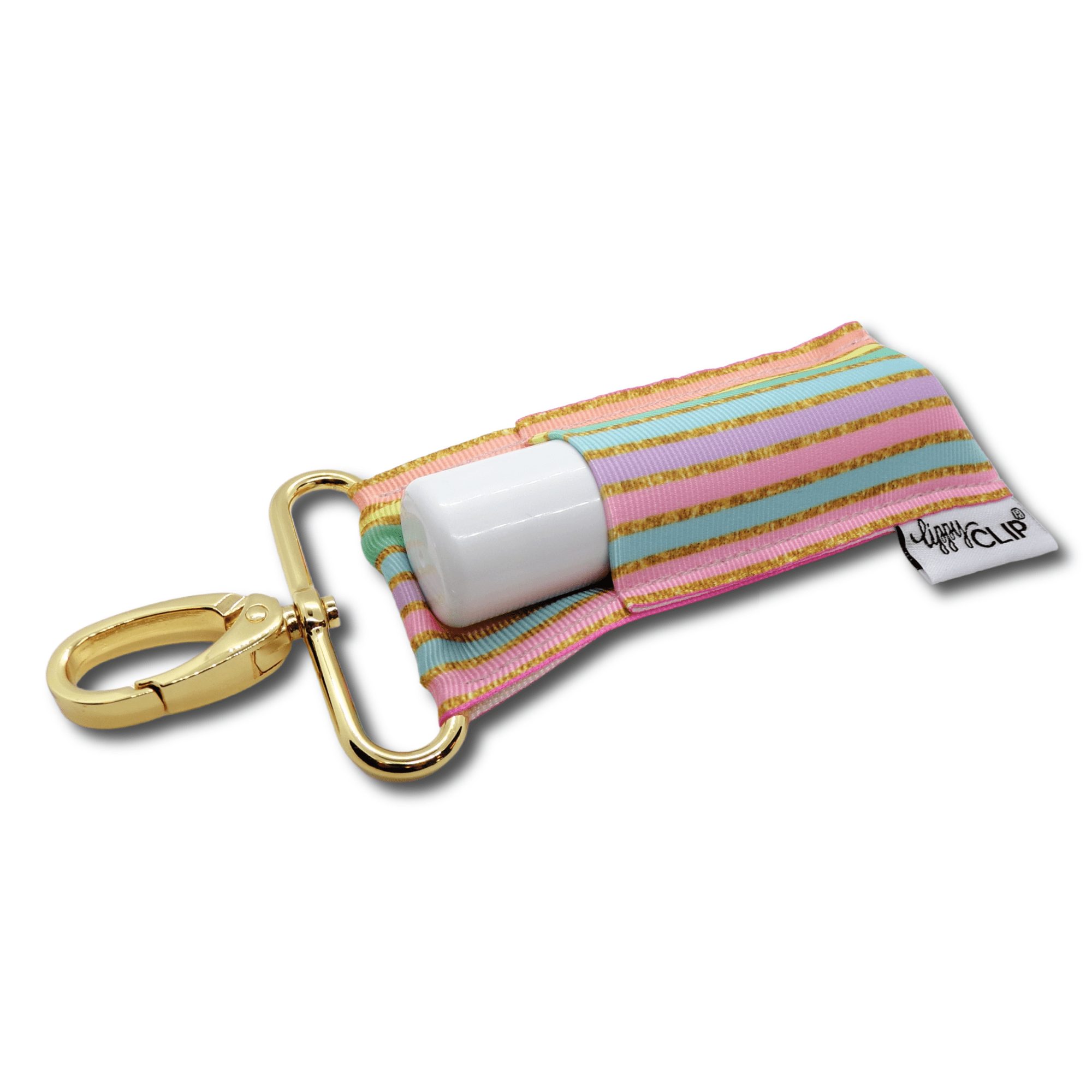 Pastel Gold Stripe LippyClip KISS for larger lip balms, essential oil rollers, etc.