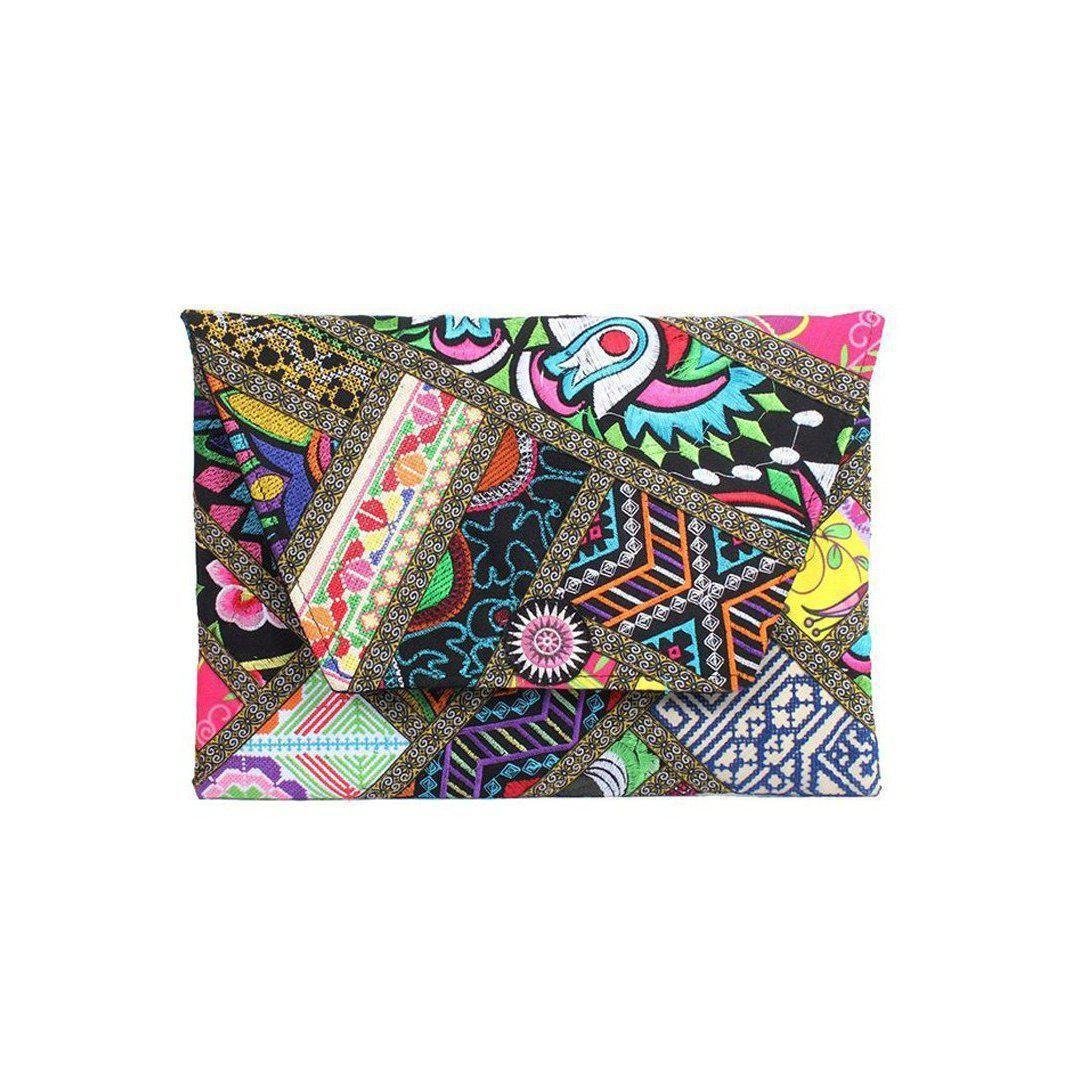 Patchwork Embroidered Clutch / iPad Bag - Thailand Bags La Vie Bien Patchwork Embroidered Clutch / iPad Bag - Thailand