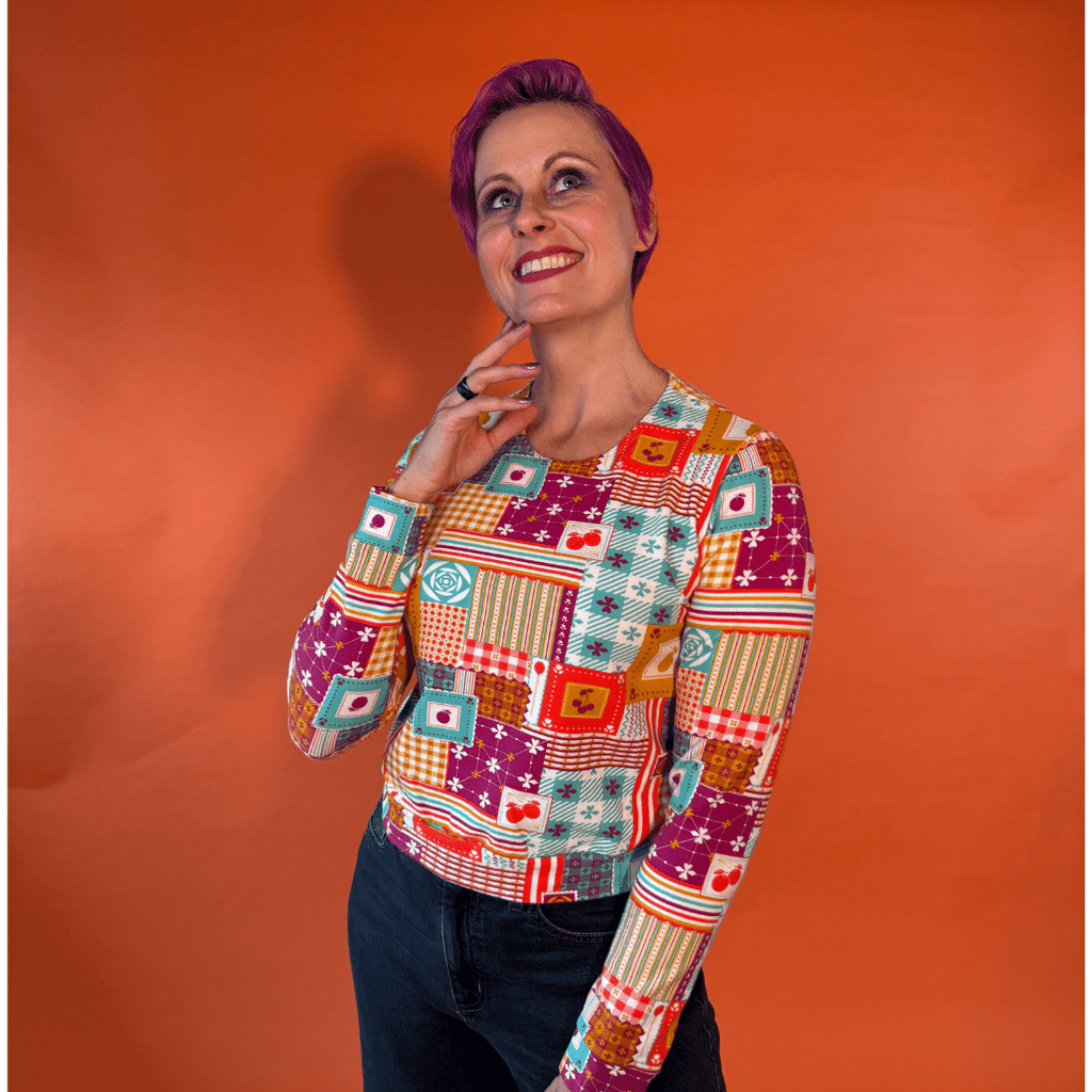 Patchwork Pullover in Magenta Sweatshirt La Vie Bien Patchwork Pullover in Magenta