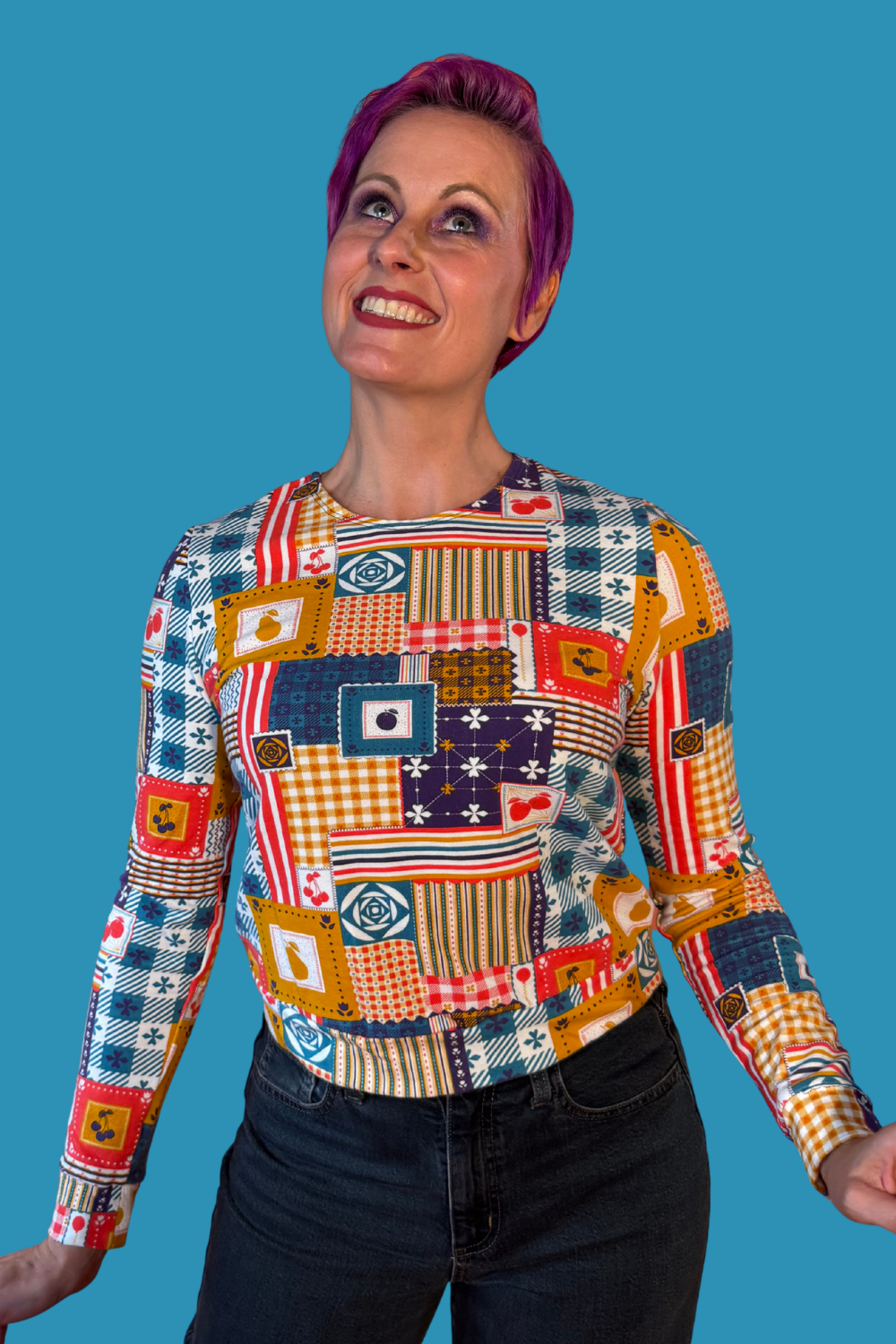 Patchwork Pullover in Periwinkle Sweatshirt La Vie Bien Patchwork Pullover in Periwinkle
