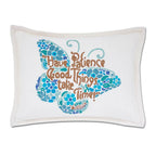 Patience Butterfly Love Letters Hand - Embroidered Pillow - Available in Pink or Blue by CatStudio Pillows La Vie Bien Patience Butterfly Love Letters Hand - Embroidered Pillow - Available in Pink or Blue by CatStudio