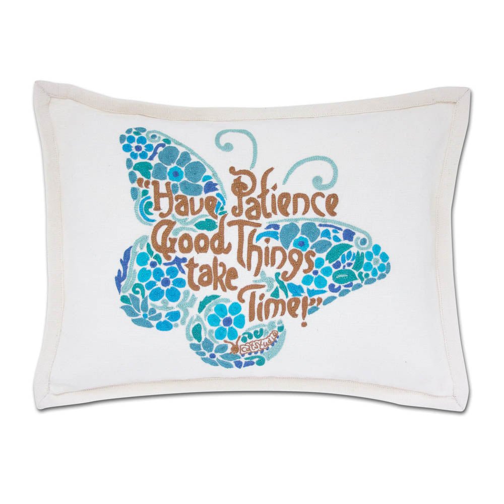 Patience Butterfly Love Letters Hand - Embroidered Pillow - Available in Pink or Blue by CatStudio Pillows La Vie Bien Patience Butterfly Love Letters Hand - Embroidered Pillow - Available in Pink or Blue by CatStudio
