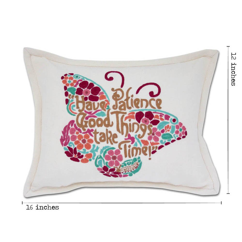 Patience Butterfly Love Letters Hand - Embroidered Pillow - Available in Pink or Blue by CatStudio Pillows La Vie Bien Patience Butterfly Love Letters Hand - Embroidered Pillow - Available in Pink or Blue by CatStudio