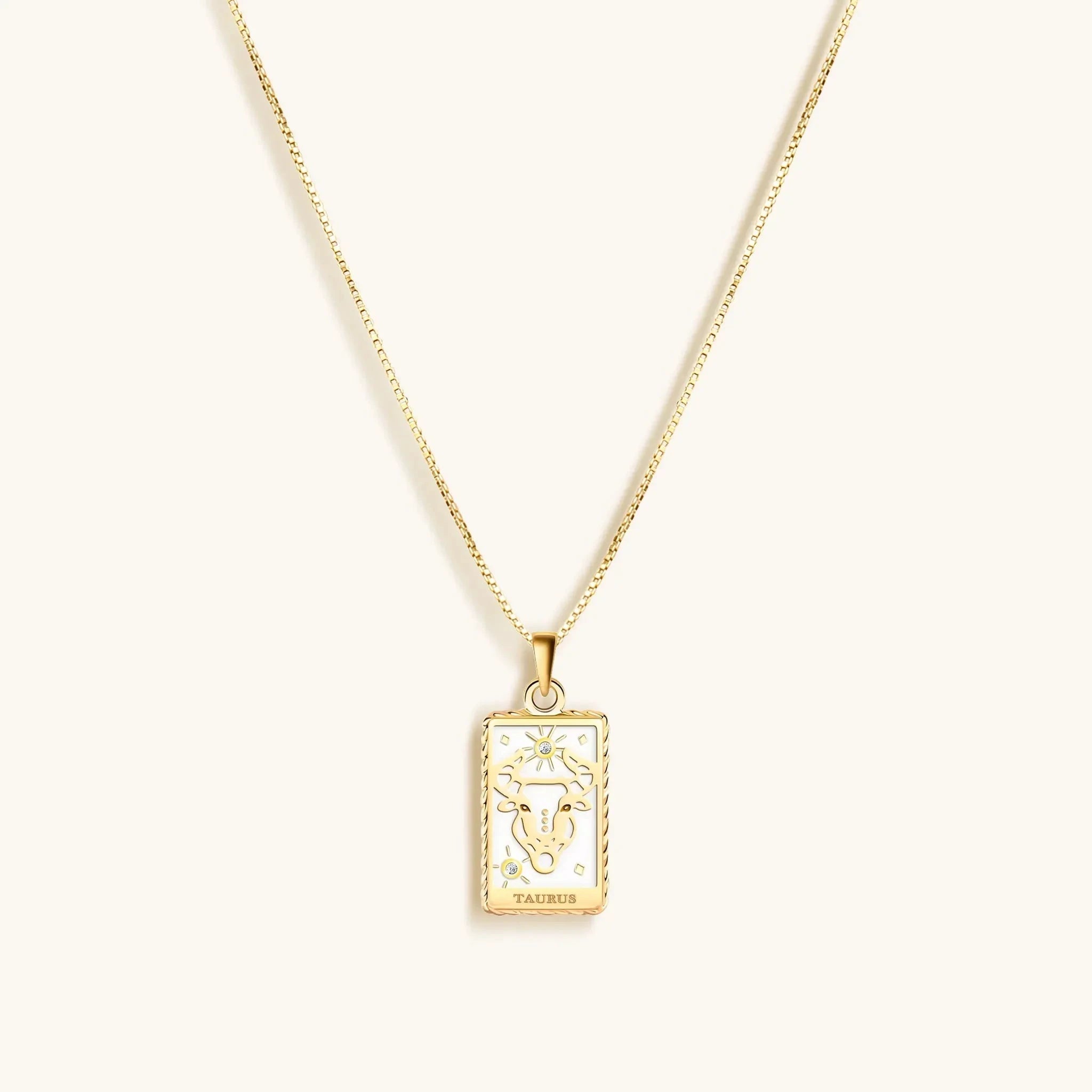 Patient Progress - White Enamel Taurus Card Necklace by Karma and Luck