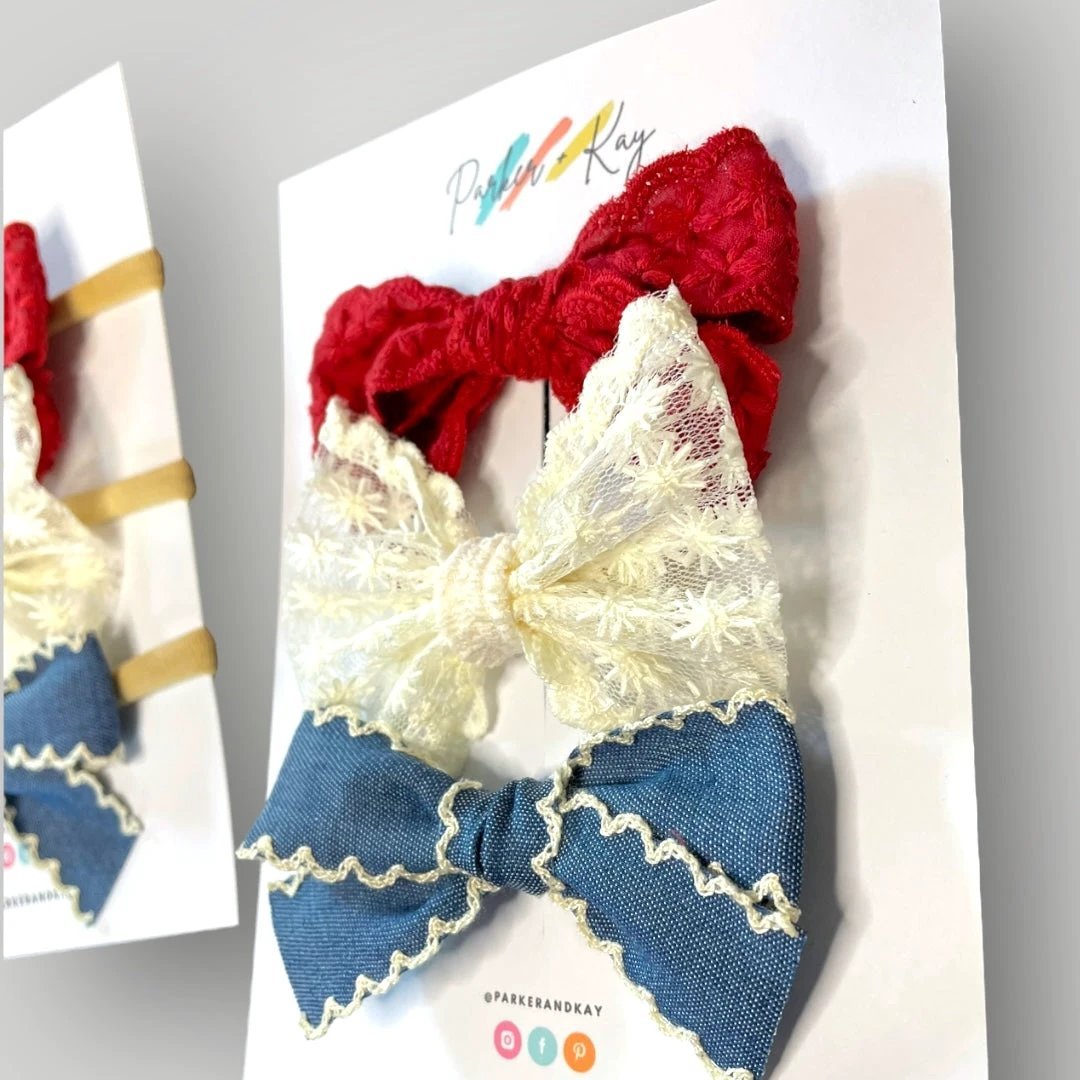 Patriotic Hair Bow 3-Piece Set by Parker + Kay Creative