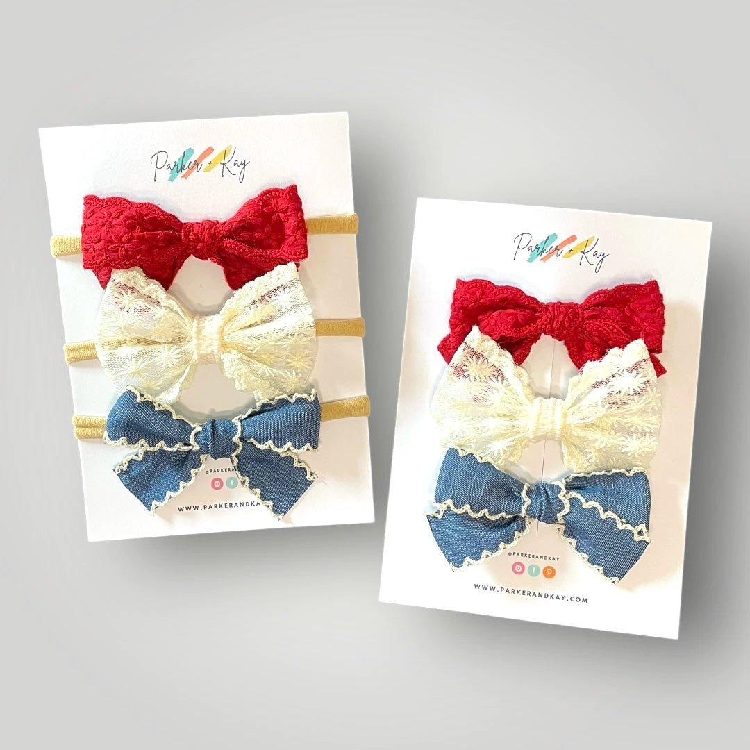 Patriotic Hair Bow 3-Piece Set by Parker + Kay Creative