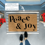 Peace and Joy Christmas Doormat, Natural Coir by Nickel Designs Custom Doormats