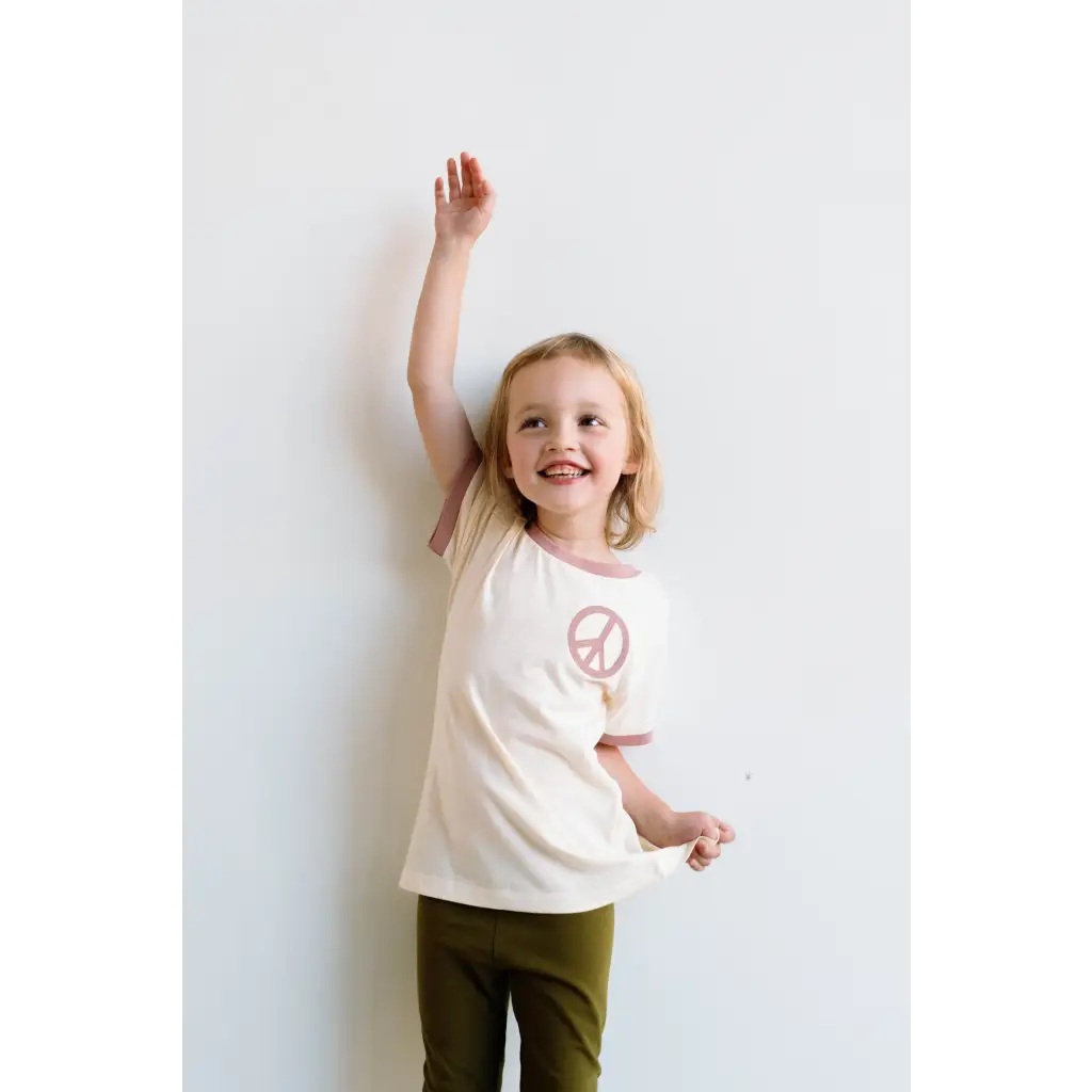 Lilac Peace Embroidered Ringer for Kids