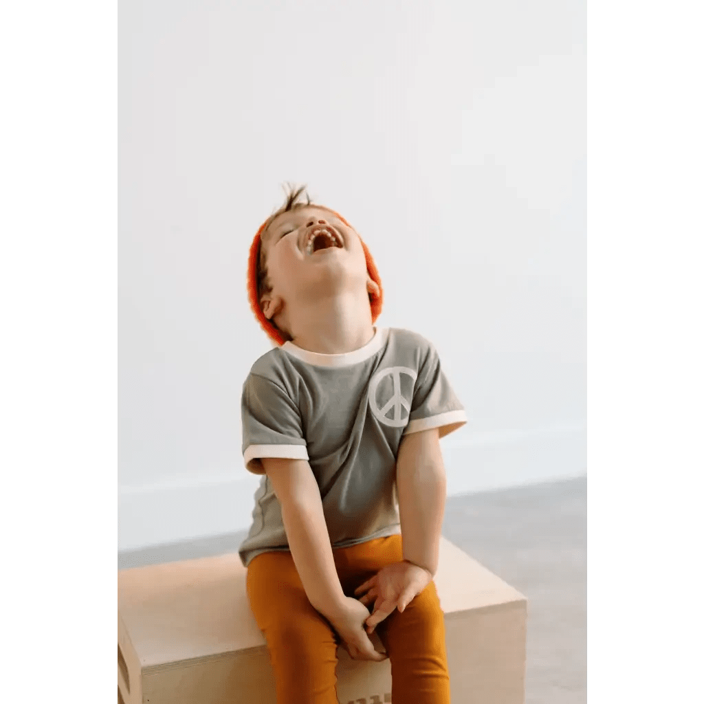 Peace Embroidered Ringer Tee in Moon for Kids by Polished Prints