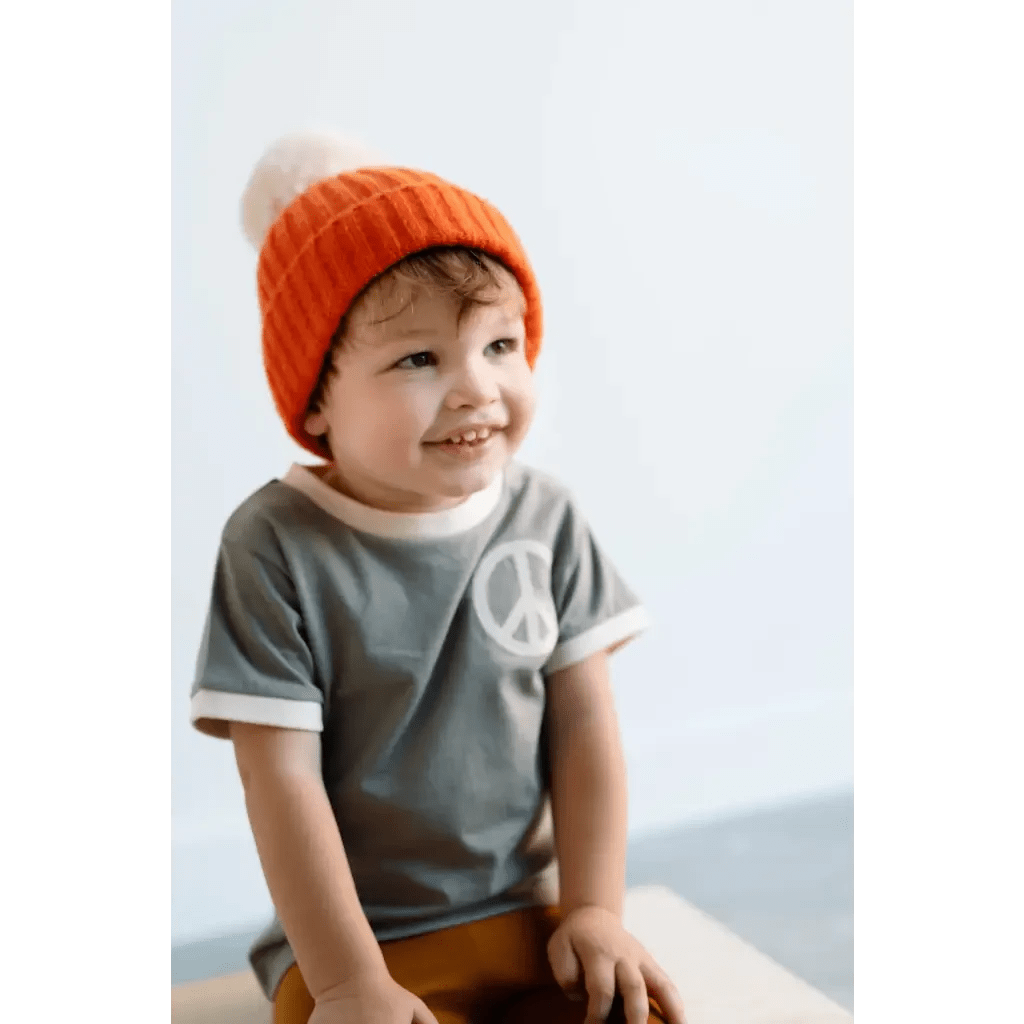 Peace Embroidered Ringer Tee in Moon for Kids by Polished Prints