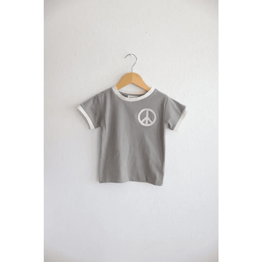 Peace Embroidered Ringer Tee in Moon for Kids by Polished Prints