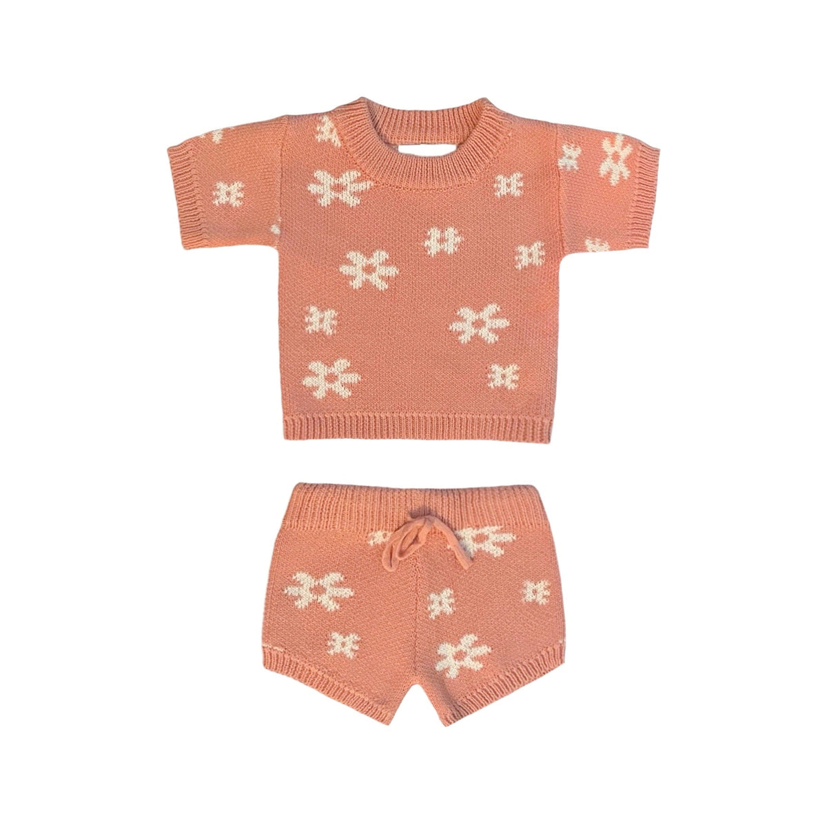 Peach Flower Blossom Knit Short Set Sets La Vie Bien Peach Flower Blossom Knit Short Set
