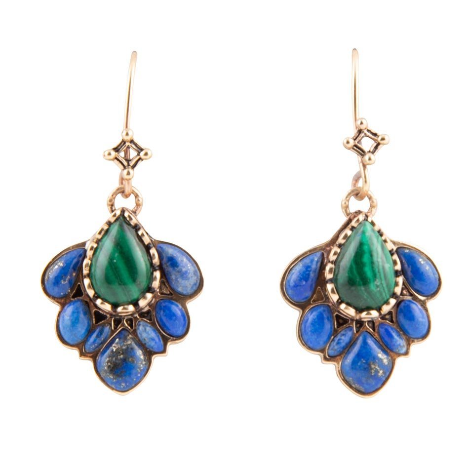 Peacock Blue Lapis Golden Drop Earrings Earrings La Vie Bien Peacock Blue Lapis Golden Drop Earrings