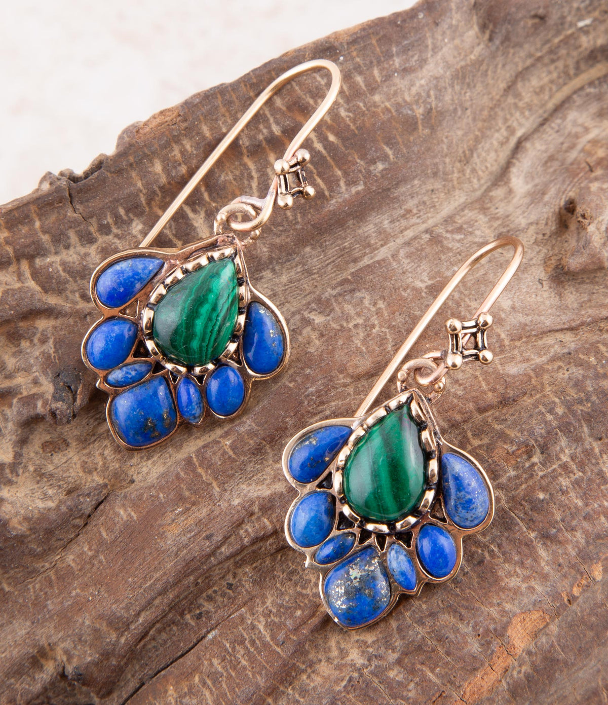 Peacock Blue Lapis Golden Drop Earrings Earrings La Vie Bien Peacock Blue Lapis Golden Drop Earrings