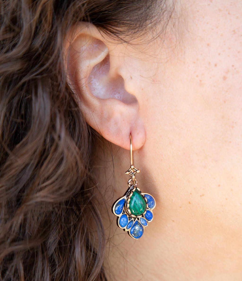 Peacock Blue Lapis Golden Drop Earrings Earrings La Vie Bien Peacock Blue Lapis Golden Drop Earrings