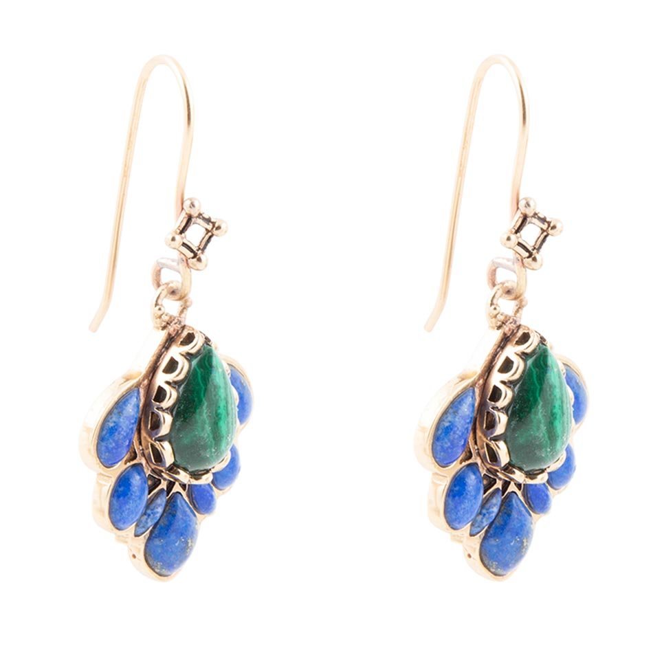 Peacock Blue Lapis Golden Drop Earrings Earrings La Vie Bien Peacock Blue Lapis Golden Drop Earrings